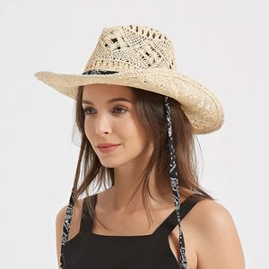 Fashion wide-brimmed hat bucket Casual women's Malay flower handmade papyrus hat designer Travel Vacation shade with sun protection and denim