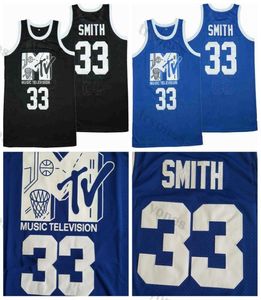 Mens Will Smith 33 Jerseys de Basquete Black Music Television Primeiro rock n039jock bball jam 1991 Blue Stitched Shirts S7930676