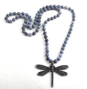 MD Fashion Boho Jewelry Natural Stones Long Knotted Black Metal Corss Necklaces Dropship8582036