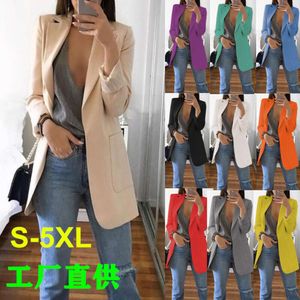 2023 Amazon Novo traje casual da moda europeia e americana Flip Collar Slim Fit Cardigan Style Suit Coat Spring e outono feminino