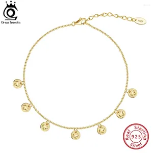 Неклеты Orsa Jewels Dainty 14k Gold Round Tharm Dangle 925 Серебряная серебряная цепь для женщин Летние набое лодыжки ювелирные изделия SA75