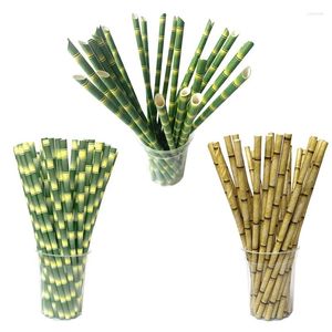 Disposable Cups Straws Bamboo Pattern Paper Biodegradable Drinking Party Supplies Easy To Use Gift For Home Housheold Tool D08D