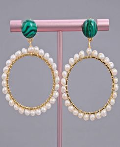 GuaiGuai Jewelry Green Malachite Gold Color Big Circle Hoop Stud Earrings Handmade For Women Real Gems Stone Lady Fashion Jewellry9956978