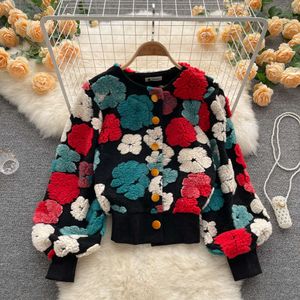 가을과 겨울 2022 새로운 프랑스 3 차원 꽃 기질 슬림 한 단일 가파른 가디건 짧은 코트 여성 패션