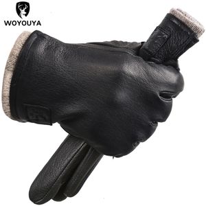Five Fingers Gloves Winter Black Genuine Leather Men's gloves Keep warm men's winter gloves simple deerskin men's leather gloves-8011A 230906CJ