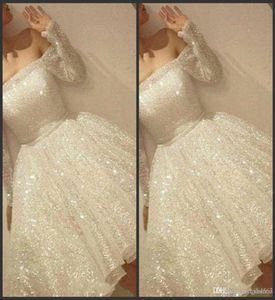 Nowy przylot biały połysk krótkie sukienki z domu cekiny z ramion z długim rękawem sukienka cienka wstążka koktajl Dres9445718