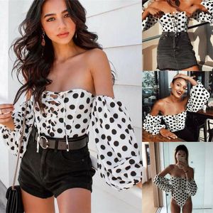 Women's Polos 2024 Women Fashion Polyester High Street Oddychający Polka Dot Pattem Bandage Bandage Top Romper Leotard Top