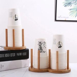 Kitchen Storage DIY Disposable Cup Rack Creative Home Organization Space Saving Cups Dispenser Bamboo Wooden Holder