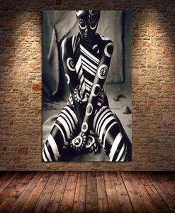 Tatuowana afrykańska kobieta płócienna plakaty malowanie plakatów i grafiki Unikalne obrazy na ścianie zdjęcia do salonu Dekor w domu bezframped Pain4735080
