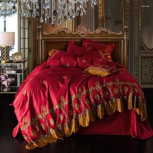 Bedding Sets Soft Egyptian Cotton Red Bed Self Conjunto de bordados de bordado de bordado travesseiros