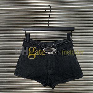 Sexy Low Waist Shorts Summer Black Short Jeans Mini Denim Pants with Rhinestone Letter Belt Women Punk Short Jeans Streetwear