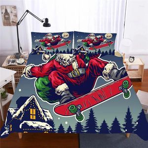 Bedding Sets JUSTCHIC Christmas Pillowcase Duvet Cover Kit Kids Set Santa Claus Riding A Skateboard Send Gift 3D Quilt