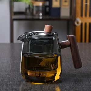 Hip Flasks Glass Teapot Wood Handle Chinese Tea Ceremony Transparent Teawear Set Cup Filter High Boron Silicon Janpanese Pot