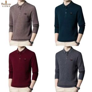 Men's Sweaters Best New Fashion Designer Brand Biyin Lefen Mens Polo Shirt Warm Long sleeved 100% Wool Sweater Casual Top Mens Clothing Embroidery Q240603