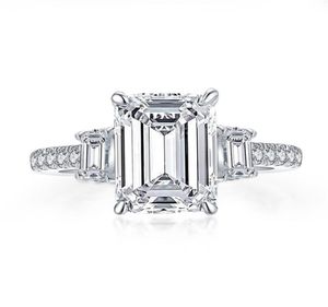 Anéis Anziw 925 Sterling Zilveren 3 Karaat Emerald Cut Ring Voor Vrouwen 3steen Gesimuleerde Diamond Wedding Band5677838668899
