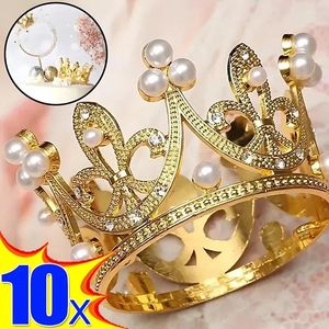 Party Supplies Creative Mini Crown Cake Topper Metal Pearl Happy Birthday Toppers WeddingEngagement Decor Sweet Decorations