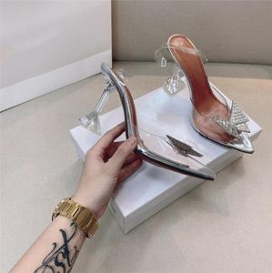 2021 Дизайнерские туфли обувь Прозрачная алмазная лук высокая каблука.