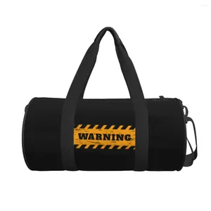 Duffel Bags Warning Background Travel Bag Yellow Caution Tape Fashion Gym Men's Design Large Retro Sports Fitness BagsOxford Handbags