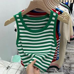 Women's Tanks Striped Knitted Small Camisole Vest Summer Outerwear Pure Desire Unique Design Spicy Girl Short Sleeveless Top