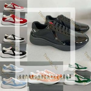 Designer skor män hög kvalitet sneaker kvinnor americas cup mode sneakers läder tränare patent platt svart blå mesh nylon casual skor med låda storlek 36-46 eur