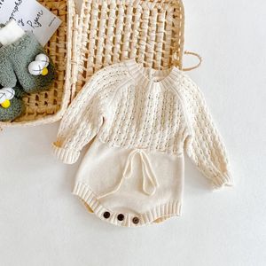 Girl's baby knitted hollow waist long sleeved harp dress triangle YE1056010