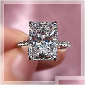 Ringas de banda 18K Missanite Ring Square Bright Cut Simation Diamond Wedding noivado para mulheres Presente WW Drop Delivery Jóias Ottrh