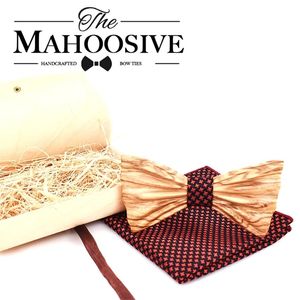 Mahoosive 3D Design masculino Pocket Square Bow Tay Wood Tie Gravatas Bowties Wedding Business Suit de madeira laço de madeira Hankies 240111cj