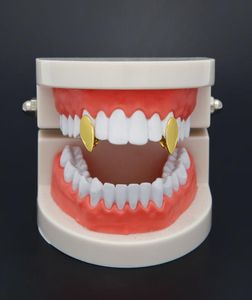 Ny silverguldpläterad vattendroppform Hip Hop Single Tooth Grillz Cap Top Bottom Grill för Halloween Party Jewelry5367469