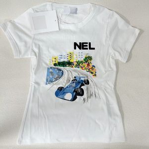 قمصان مصممة الأزياء للنساء مع نمط السيارة الصيفية قمم بيضاء 22951