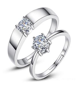 J152 S925 Sterling Silver Couple Rings with Diamond Fashion Simple Zircon Pair Ring Jewelry Valentine039s Day Gift Dropship5381433
