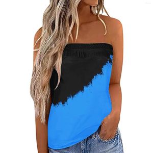 Women's Tanks Women Color Matching Strapless Bandeau Tank Casual Sleeveless Summer Vacation Loose Holiday Top Shirt Blouse