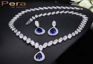 Pera CZ Luxury Bridesmaid Accessories Cubic Zirconia Stone Big Bridal Wedding Pera Cut Dropping smyckesuppsättningar för kvinnor J048 D181017890686