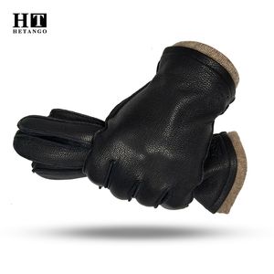 Five Fingers Gloves Selling Fashion Simple Winter Men's Deerskin Gloves Warm Soft Outer Seam Driving Leather Gloves 70% Wool Lining 230906CJ