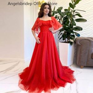 Sukienki imprezowe Angelsbridep kropkowana sukienka wieczorna kwadratowa szyja czerwona suknie balowe długość podłogi pół rękawów vestido de noche dla kobiet