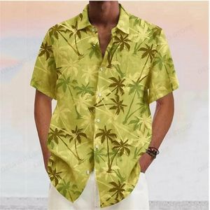 Erkekler Sıradan Gömlek Yaz Erkekler Hawaiice Hindistan Cevizi Ağacı Kavur Camisas Moda Kısa Kollu Gömlek Çiçek Bluz Dönüş Yaka Giysileri Erkek