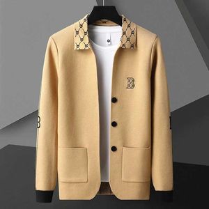 Men's Sweaters Luxury Spring/Summer New Mens Solid Color Business Casual Sweater Trendy Necklace Design Embroidered Cardigan M-4XL Q240603