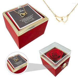 Party Favor Double Heart Engraved Name Steel Necklace Eternal Rose Box For Women Valentine's Day Gift 2024