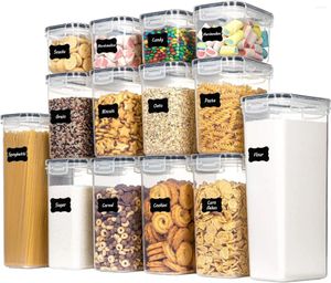 Förvaringsflaskor Lufttäta matbehållare Ställ in 14 datorer Kök med lock för mjölsocker och spannmål