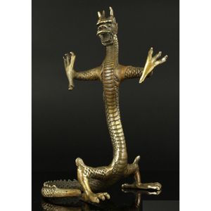 芸術品と工芸品収集可能な古いハンドワーク彫刻青銅の激しいスタンディングドラゴン像ドロップ配達ホームガーデンDHKM3