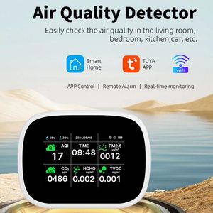 Tuya WiFi 10in1 Air Quality Detector AQI PM2.5 PM1.0 PM10 CO2 TVOC HCHO Tester TFT Display Time Temperature And Humidity Meter