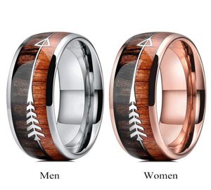 New Couple Ring Men Women Tungsten Wedding Band Wood Arrows Inlay Rose Gold Ring for Couple Engagement Promise Jewelry3916012