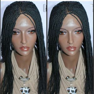 Blonde Brown Black Box Braided Lace Front Wigs with Baby Hair Synthetic Fiber Wigs Thick Full Hand Synthetic Hair Micro Havana Twist Wi Ndip