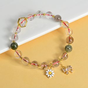 Design Bracciale in cristallo naturale di alta qualità con piccolo ciondolo a fiocco margherita per bracciale femminile