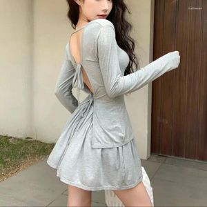 Work Dresses Lazy Style V-neck Back Strap Thin Long-sleeved T-shirt High-waisted Skirt Pants Two-piece Sun Protection Suit