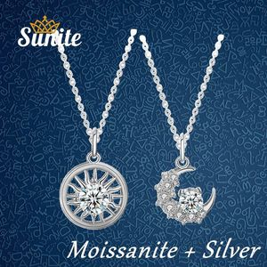 Sunite 10CT 05CT Diamond Sun and Moon Pendant for Lovers Par Necklace Women Men 925 Sterling Silver Free 240521