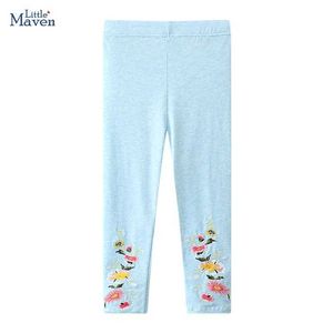 Palza di leggings pantaloni piccoli maven bambine blu gging pantaloni pantaloni di cotone abbigliamento per bambini abbigliamento ricamato per bambini abbigliamento autunno wx5.31