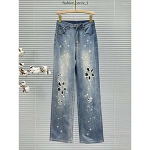 Strassjeans Jeans Jeans zerrissen für Frauen Sommer dünne Denimhosen 2024 hohe Taille loser Strasshosen Weitbein Hose Amis Jeans A9E