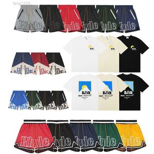 2024 Streetwear Rhude Designer T Shirt Mens Shorts Tops Krótki zestaw mężczyzn Unisex Sports koszulka Drukuj graficzny koszulka bawełniana Rękaw ponadwymiarowy S-xl {kategoria}