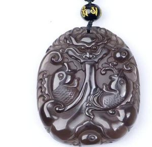 Real Clear Ice Natural Obsidian Carved Fish Dragon Lucky Charm Pendants Necklace Fashion Women039s Jewelry3473791