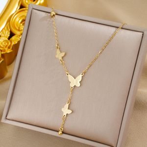 Classical dainty pendant Titanium steel does not fade good Gold Butterfly Tassel Necklace Fashion Women Wedding Chirstmas Gift No Box